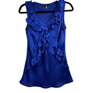 Spense Women's‎ Sleeveless Ruffle Babydoll Top S Solid Royal Blue Semi Sheer Y2K